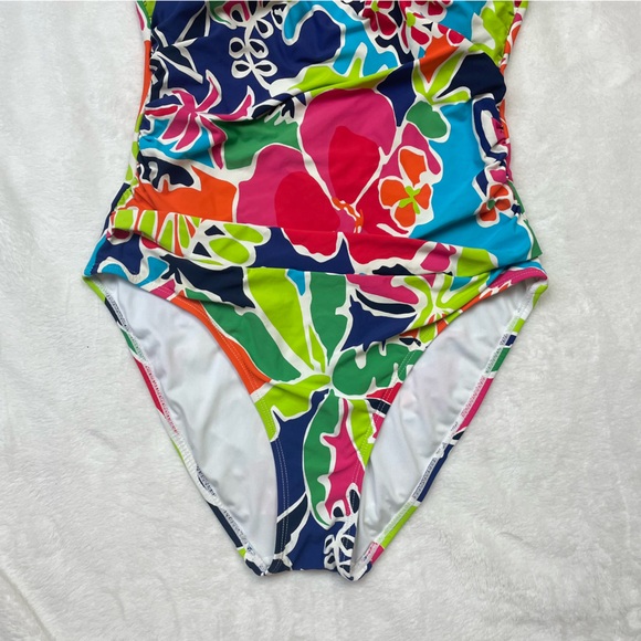 NAUTICA Tropical Open Back Criss Cross Vibrant One Piece Bathing Suit - Picture 7 of 16